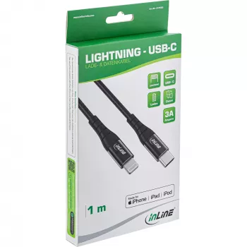 InLine USB-C Lightning kaabel, iPadile, iPhone'ile, iPodile, must/alumiinium, 2 m MFi