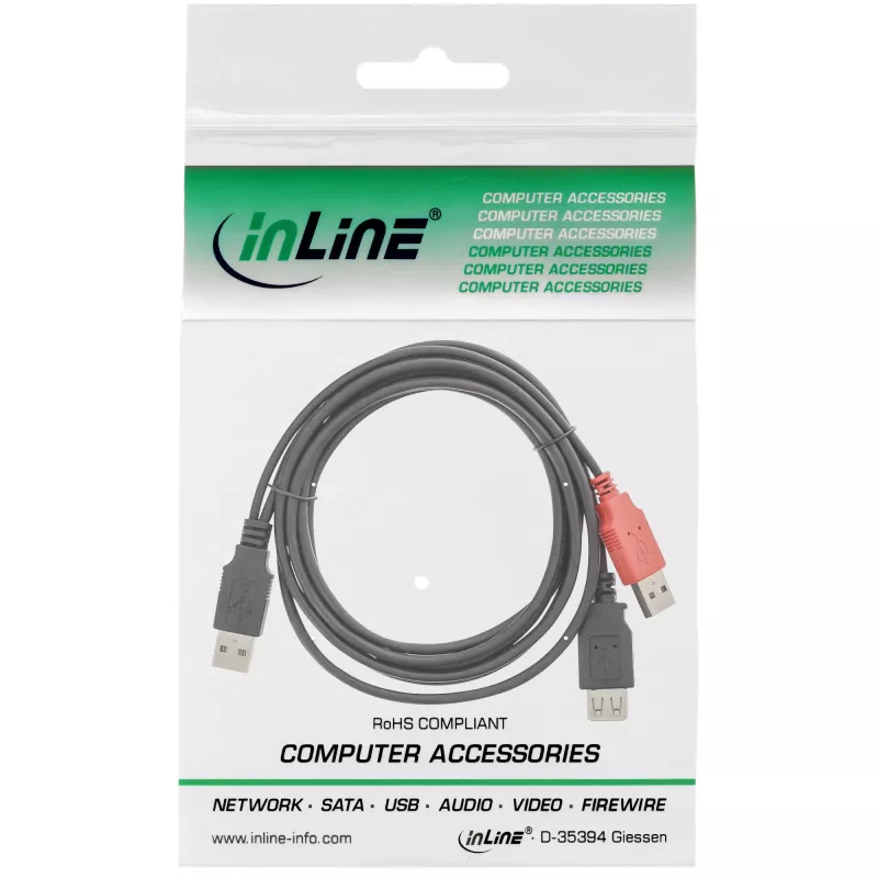 USB 2.0 Y-kaabel 2x A-tüüpi isane/emane InLine 34510Z 0,2 m