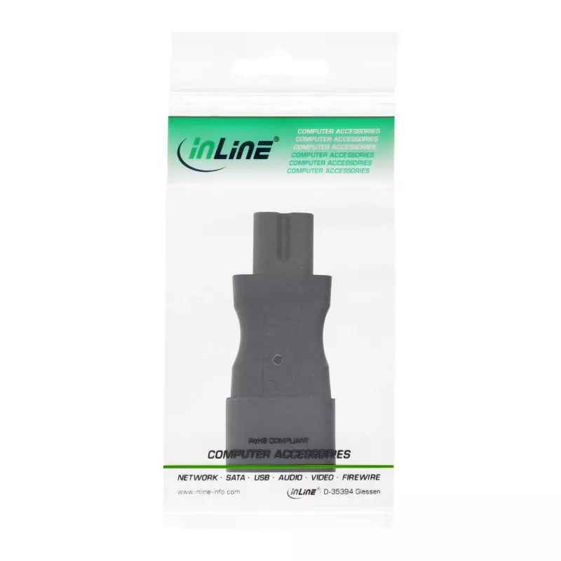 InLine toiteadapter IEC 60320 C14 / C7, 3-kontaktiline IEC seade 2-kontaktilisele