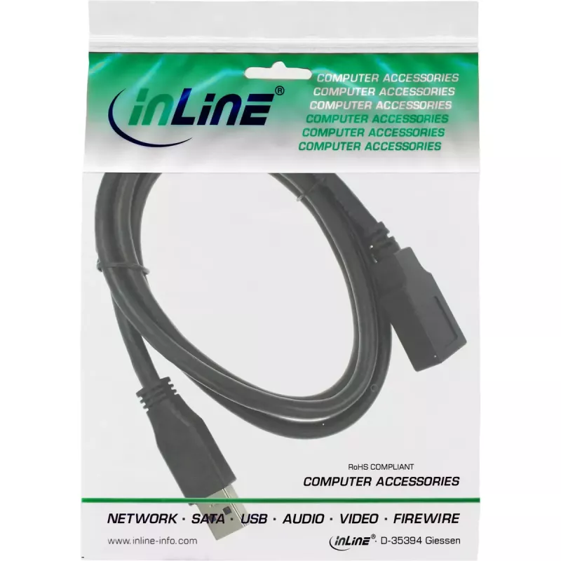 InLine USB 3.0 pikenduskaabel A-pistik/emane must 1m 5 Gbit/s