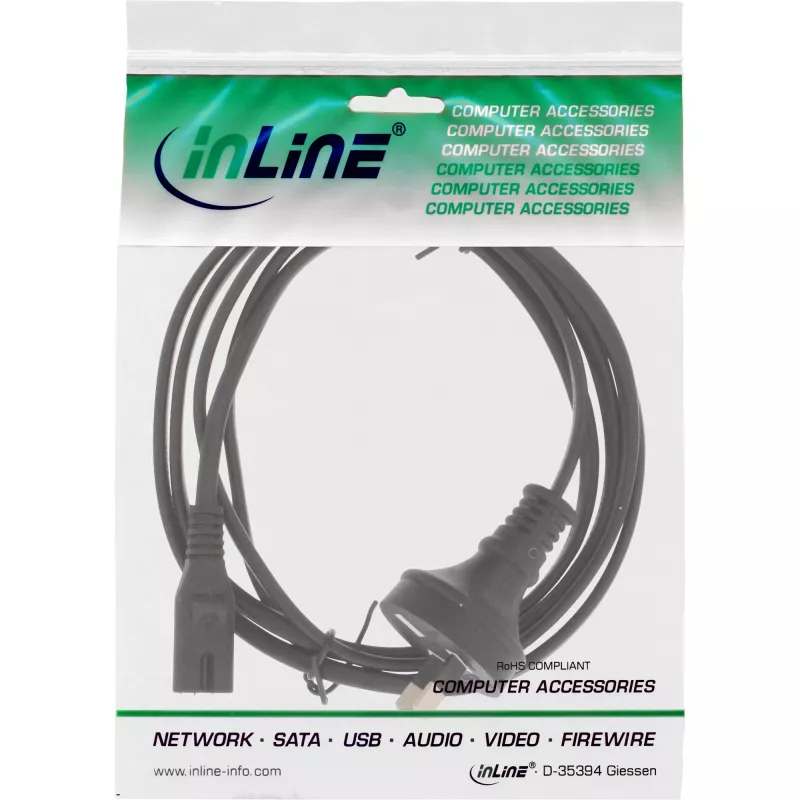 InLine toitekaabel, Austraalia pistik Euro8 pistikusse, must, 1,8 m