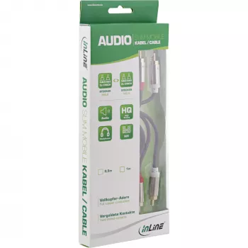 InLine õhuke audiokaabel 2x RCA M/M, Stereo, 0,5m, 2 x RCA, Isane, 2 x RCA + USB, Isane, 0,5 m, Must