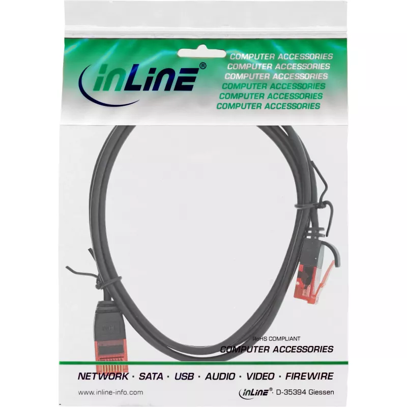 InLine õhuke patch-kaabel, U/UTP, Cat.6, must, 1m