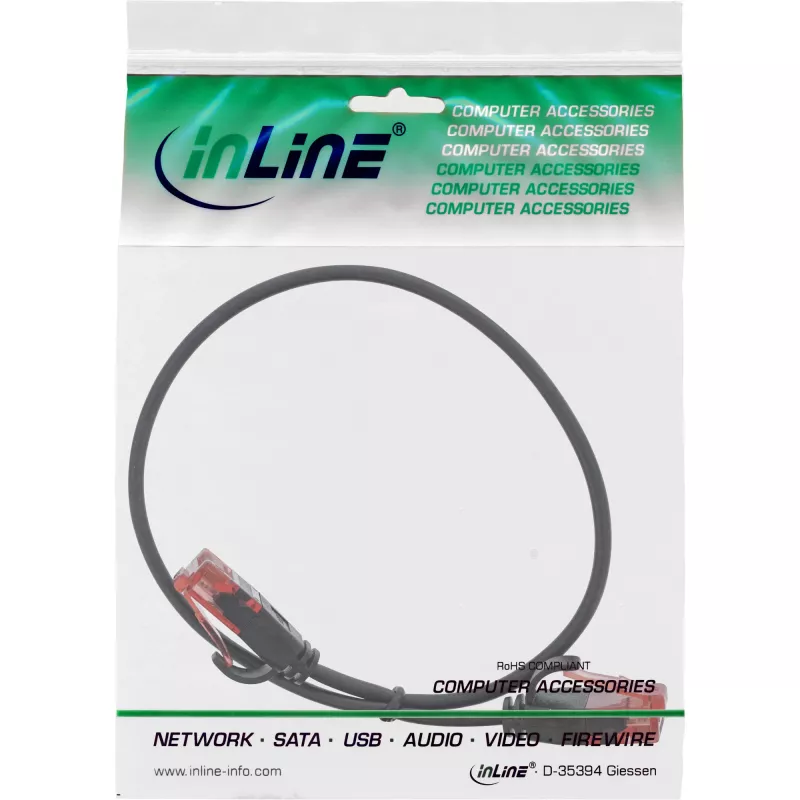 InLine õhuke patch-kaabel, U/UTP, Cat.6, must, 0,3 m