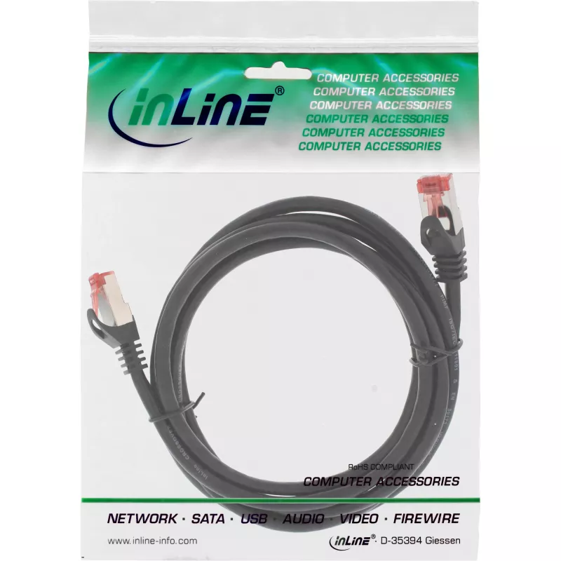 InLine ristühendusega arvutist arvutisse otseühenduskaabel S/FTP Cat.6 must 10 m