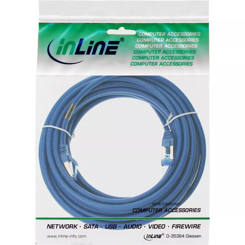 InLine patch-kaabel S/FTP PiMF Cat.6A halogeenivaba 500MHz sinine 15m