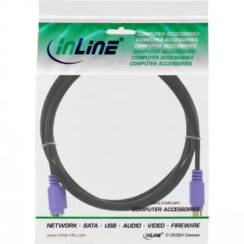 InLine PS/2 kaabel, , M/F, must/lilla, kullatud kontaktid, 2 m