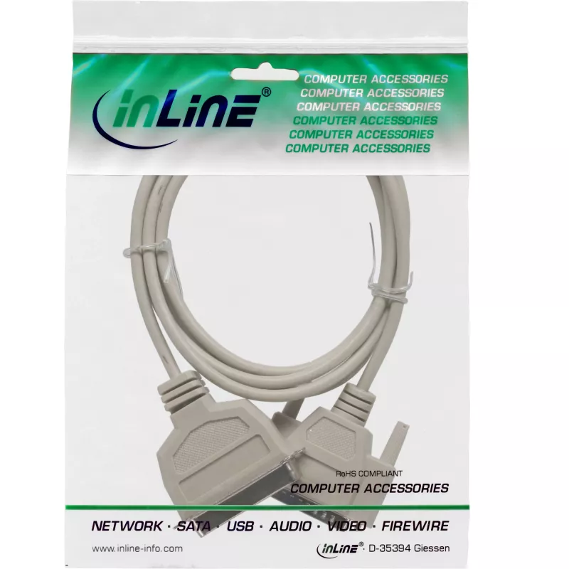 InLine printerikaabel, kahesuunaline, 25-kontaktiline D-Sub kuni 36-kontaktiline Centronics, 2 m