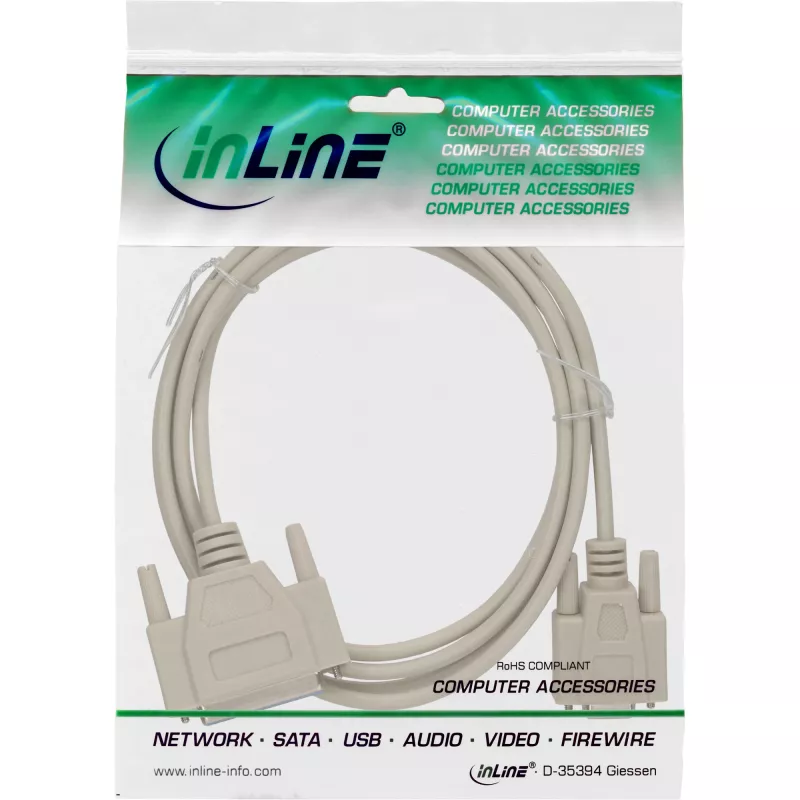 Null-modemkaabel InLine DB9 emane / DB25 emane 2 m beež