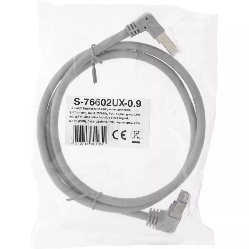 Võrgukaabel InLine® S-76602U-1.1 nurkkonnektor Cat.6 1,1 m hall