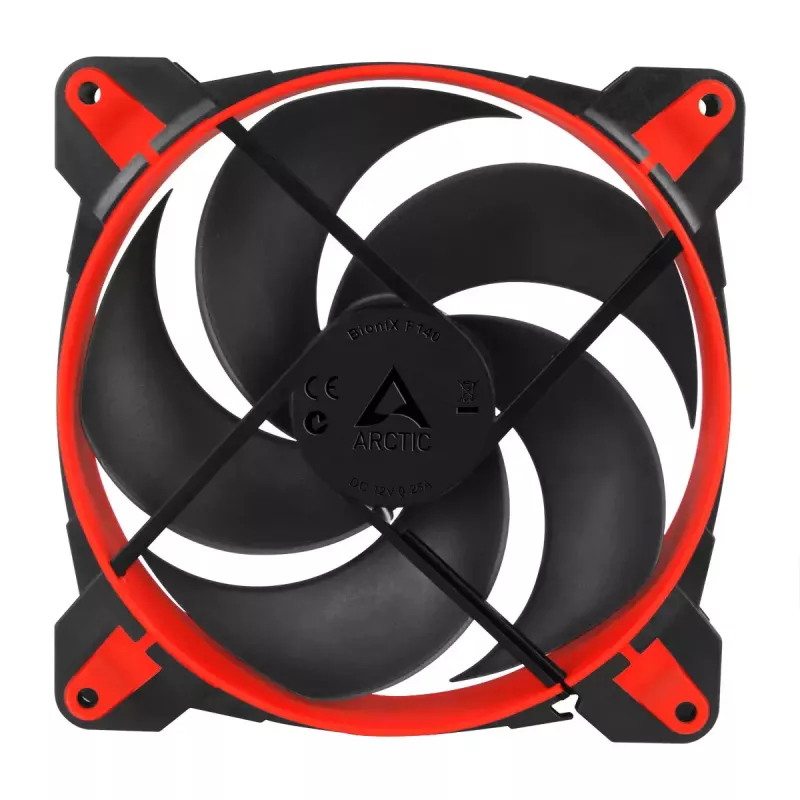 ARCTIC BioniX P140 (Punane) – Rõhuoptimeeritud 140 mm mänguventilaator PWM PST-ga