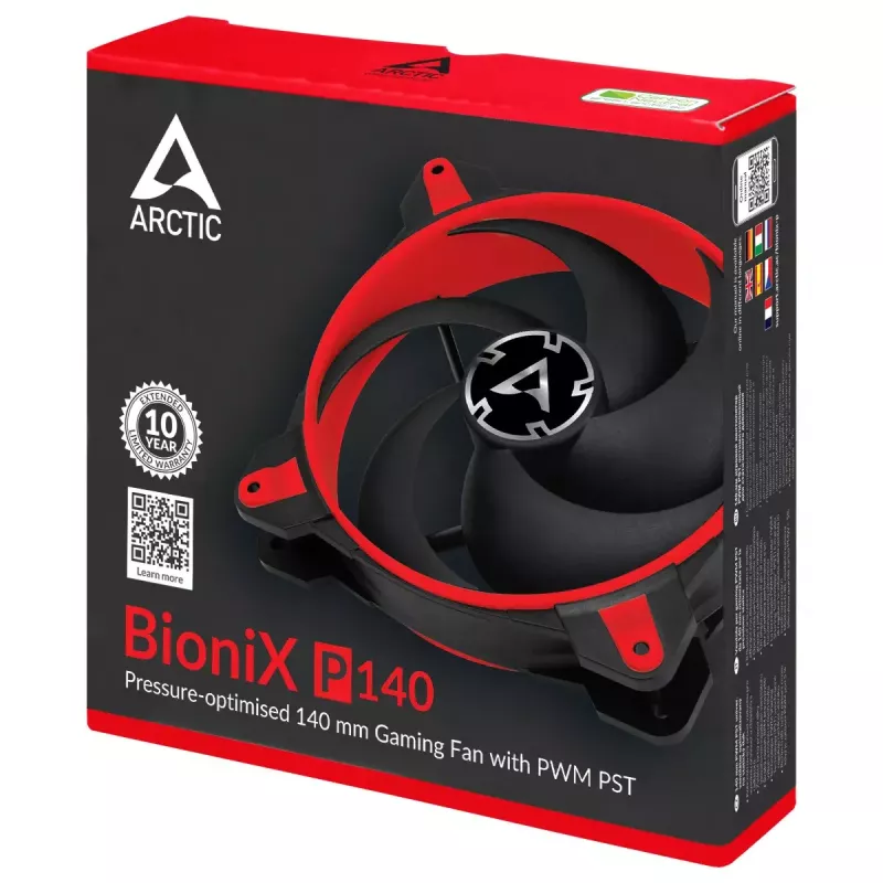 ARCTIC BioniX P140 (Punane) – Rõhuoptimeeritud 140 mm mänguventilaator PWM PST-ga
