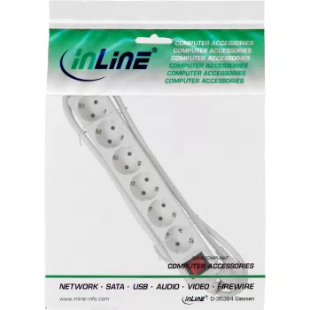 InLine pistikupesa riba, 6-kordne maanduskontakt CEE 7/3, valge, 3m