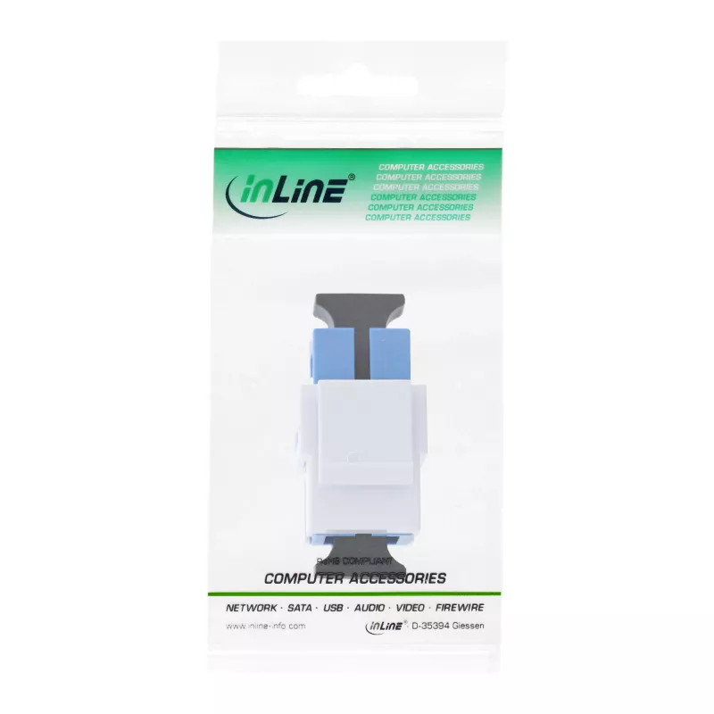 Keystone snap-in fiiberoptiline adapter InLine SC–SC simpleks SM keraamilise hülsiga, lame, valge