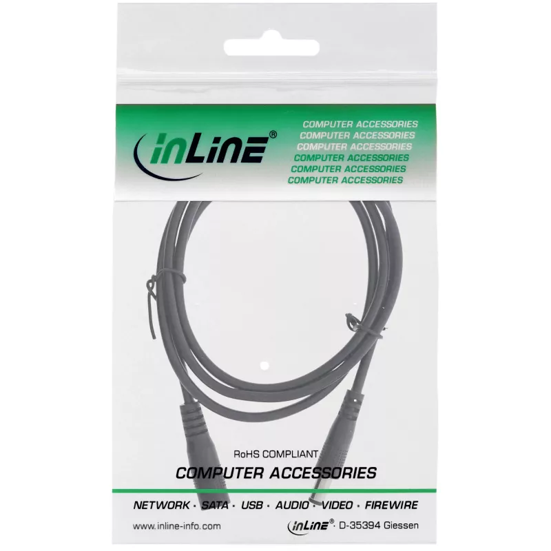 InLine alalisvoolu pikenduskaabel, isane/emane 5,5x2,1 mm, AWG 18, must 2 m