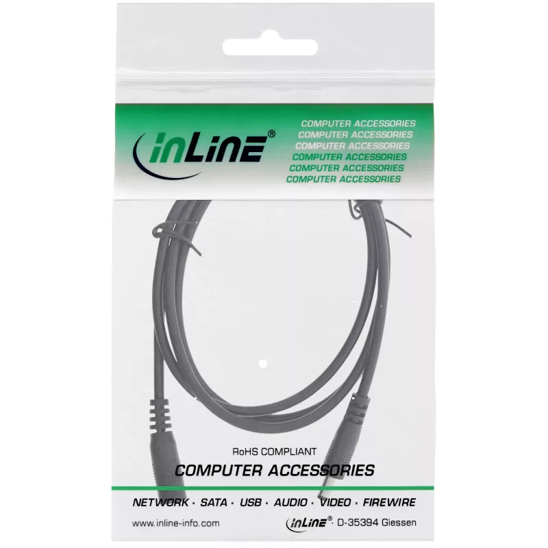 InLine DC-pikenduskaabel, DC isane/emane 4,0x1,7mm, AWG 18, must 0,5m