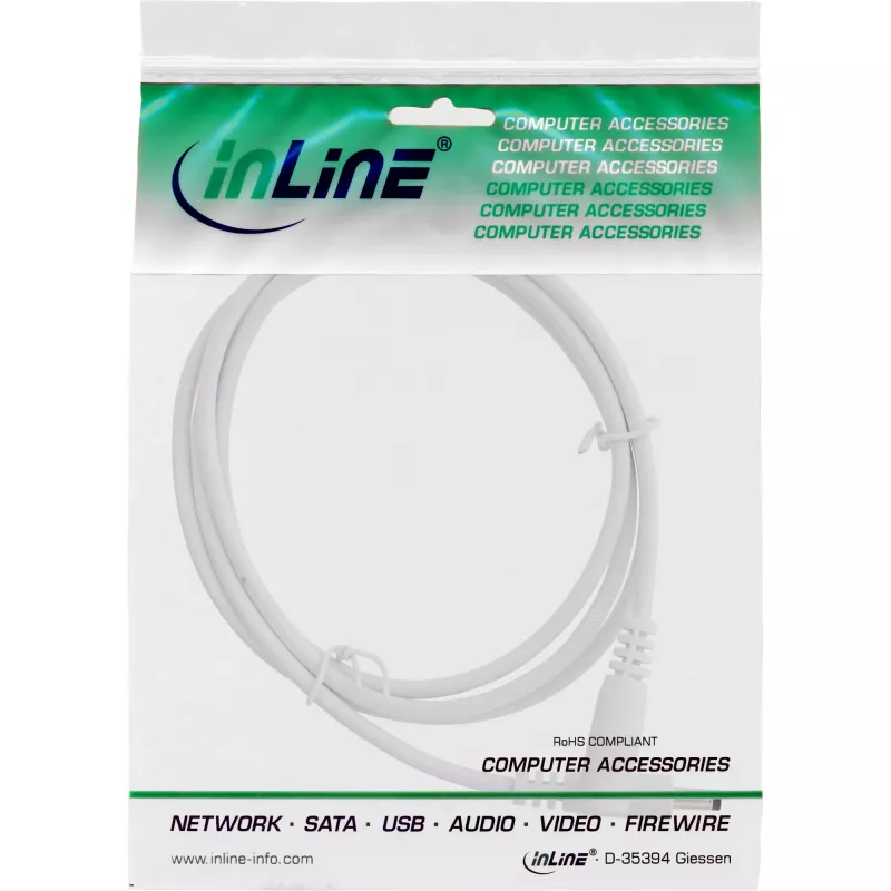 InLine alalisvoolu pikenduskaabel, isane/emane alalisvoolupistik 4,0x1,7 mm, AWG 18, valge 0,5 m