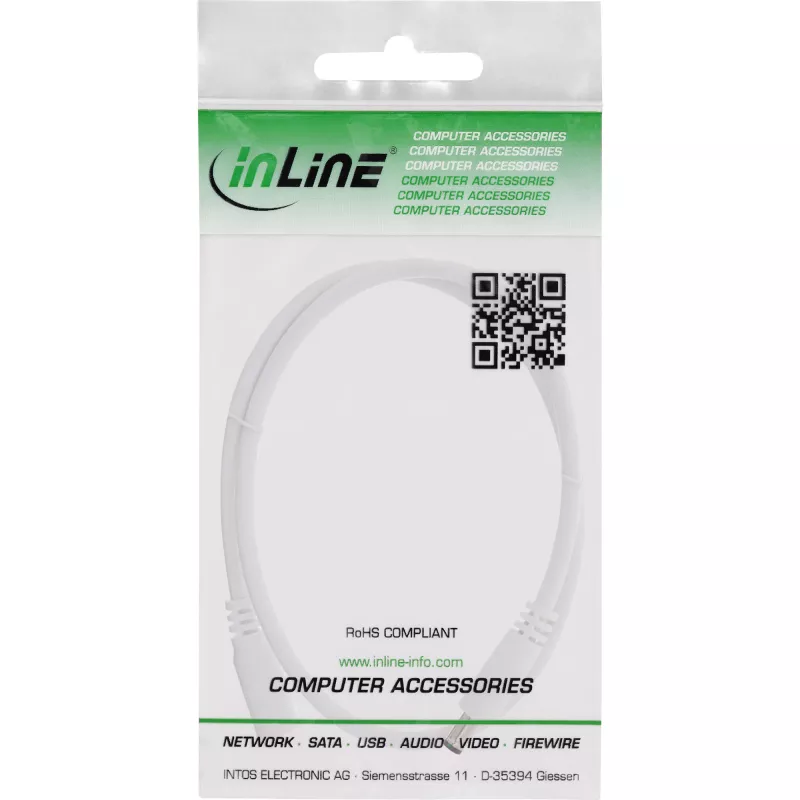 InLine DC pikenduskaabel, DC isane/emane 5.5x2.5mm, AWG 18, valge 1m