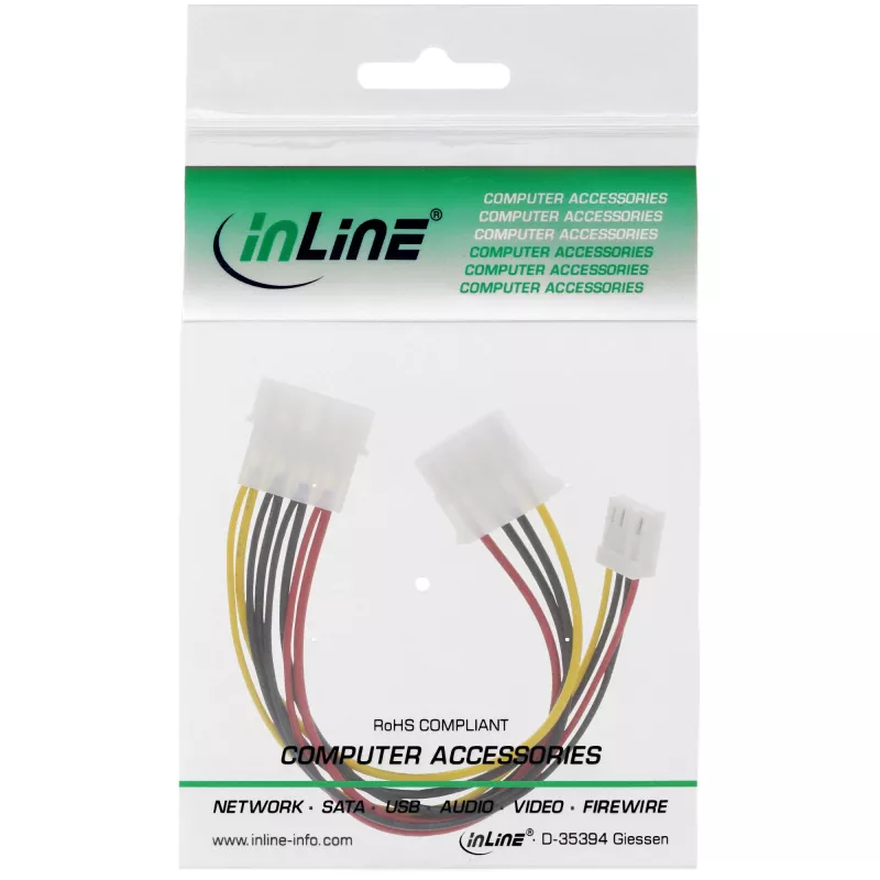InLine sisemine toitekaabel Y-kujuline 1x 5,25-tolline Molex / 1x 5,25-tolline Molex + 1x 3,5-tolline Floppy