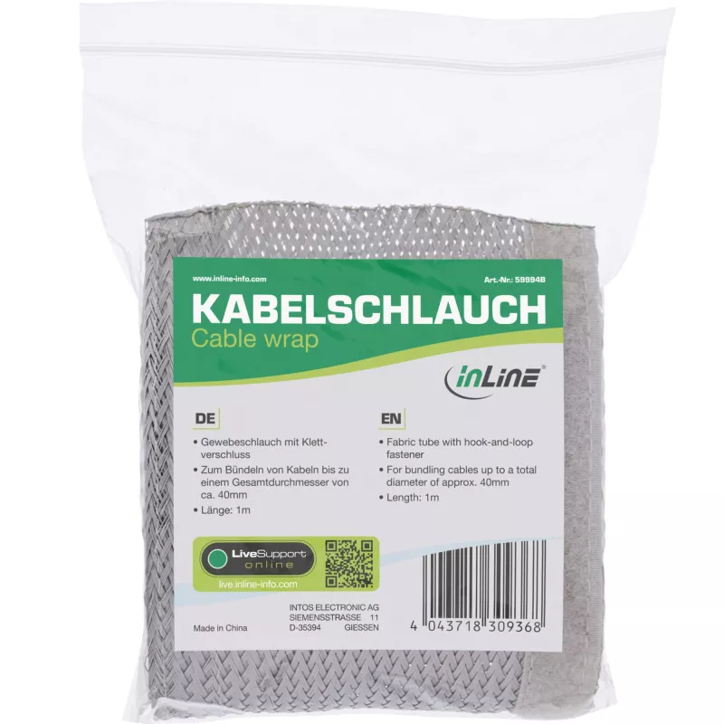 InLine kaablikaitsekate, tekstiilvoolik takjakinnitusega, 1m x 25mm hall