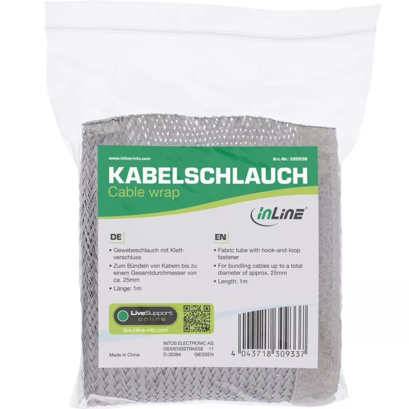 InLine kaabelkanal, tekstiilkest takjakinnitusega, 1m x 25mm hall
