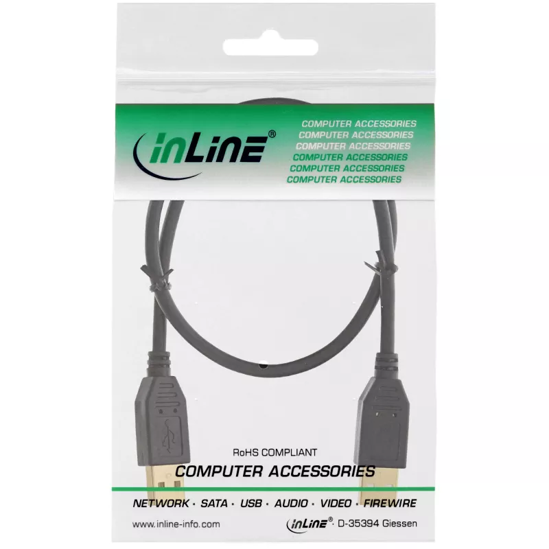 InLine USB 2.0 kaabel, AM/AM, must, kullatud kontaktid, 2 m