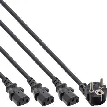 InLine Y-toitekaabel 1x CEE 7/7 nurga all / 3x 3-kontaktiline IEC C13 isane, v3 (2m+1/3/2m)