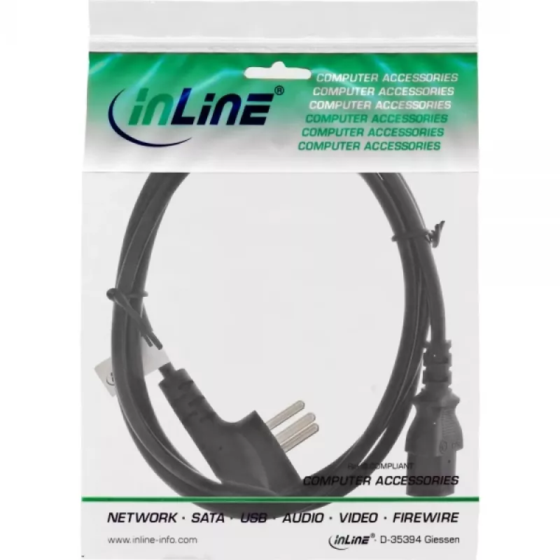 Toitekaabel InLine 16652H Iisraeli Tüüp H 3 kontaktiga IEC C13 isane 1,8 m