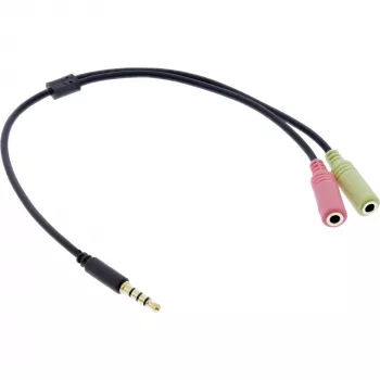 InLine Audio peatrahteri adapterkaabel 3,5 mm isane 4 kontaktiga / 2x 3,5 mm, must, 1 m