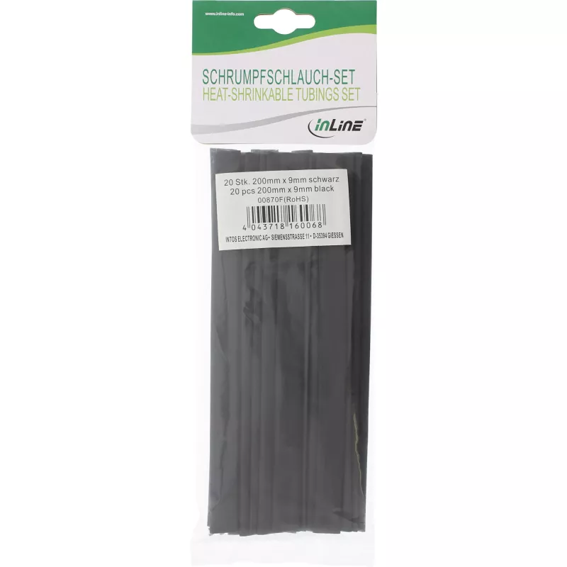 Kahaneva toru komplekt InLine 200 mm pikkus, läbimõõdud 9 mm → 4,5 mm, 20 tk, must