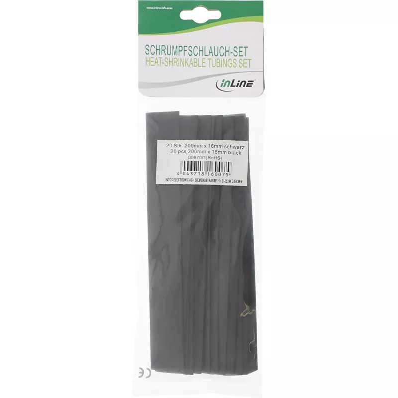 Kahanev toru InLine 200 mm, läbimõõt 16 mm → 8 mm, 20 tk, must
