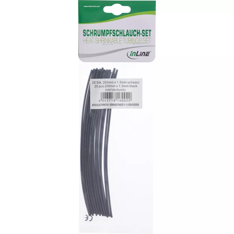 Kahaneva toru komplekt InLine 200 mm, diameeter 1,5 mm → 0,75 mm, 20 tk