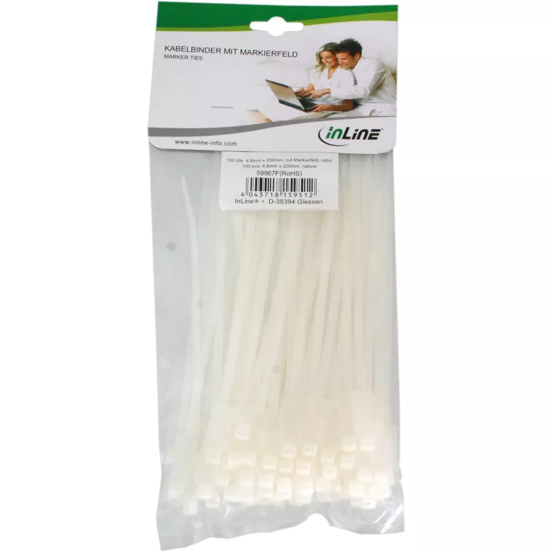 Kaablisidemed InLine Marker Ties 200 mm x 4,8 mm, nailon, 100 tk, naturaalvalge