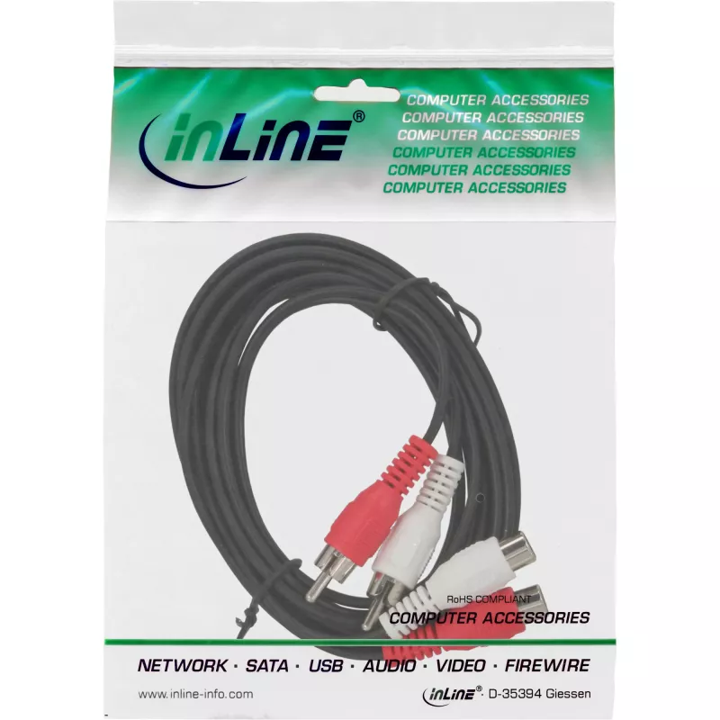 InLine helikaabel 2x RCA isane / emane 5 m, Isane, 2 x RCA, Emane, 5 m, Must