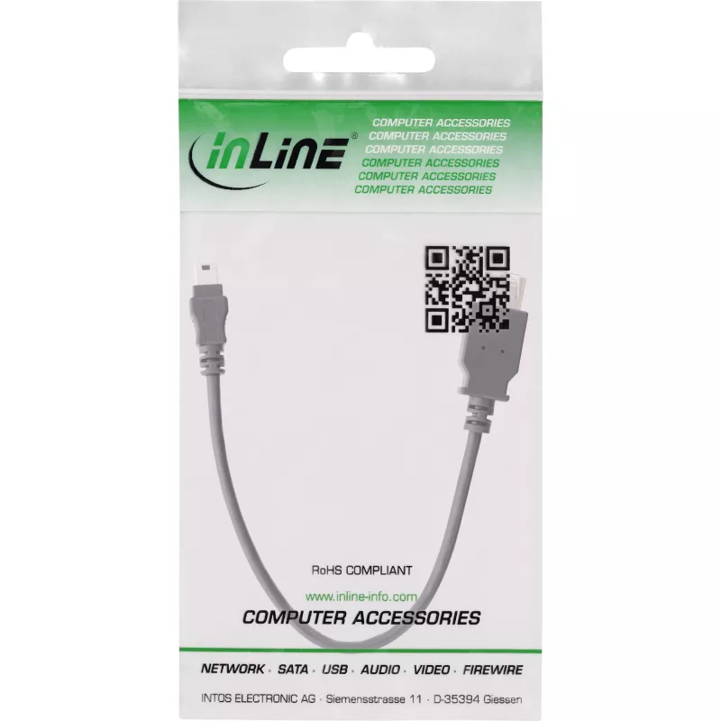 InLine USB 2.0 kaabel A-pesa / Mini 5 Pin isane 0,2 m, 0,2 m, Mini-USB B, USB A, USB 2.0, Isane/Emane, Must