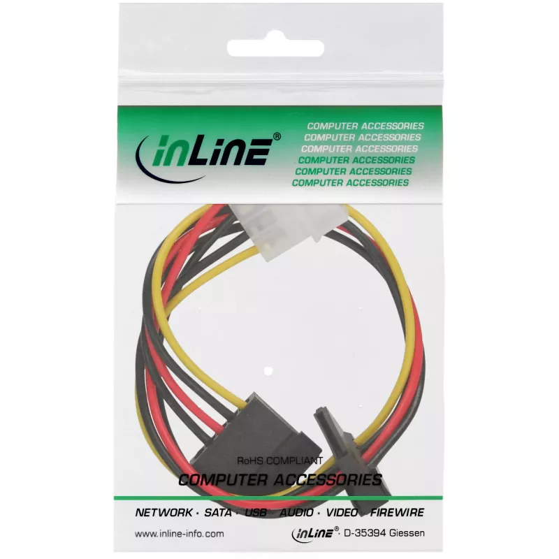 InLine sisemine toitekaabel 1x 4-pin Molex / 2x SATA toide 0,30 m