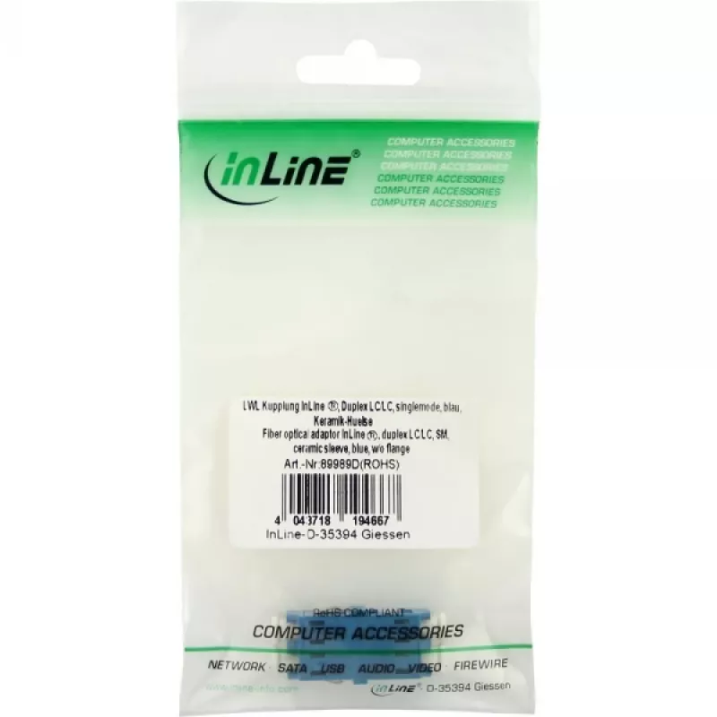 Fiiberoptiline adapter Duplex LC/LC SM keraamilise hülsiga sinine InLine 89989D