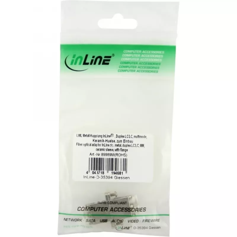 InLine fiiberoptiline adapter metallist dupleks LC/LC MM keraamiline hülss äärikuga 89989M