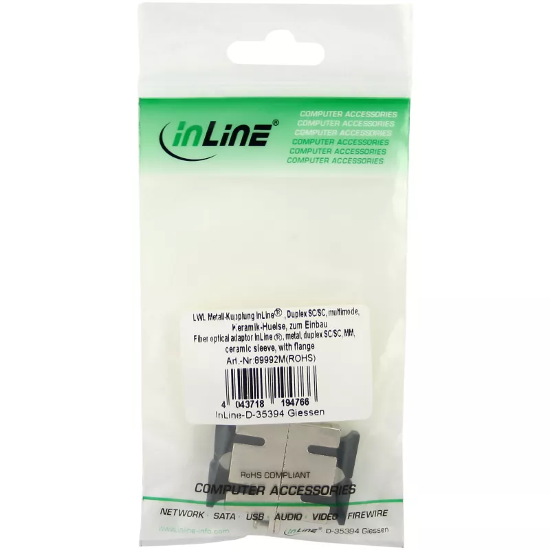 InLine fiiberoptiline metallist adapter duplex SC/SC MM keraamiline hülss äärikuga
