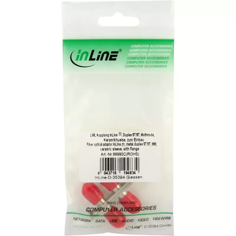 InLine fiiberoptiline adapter, metallist dupleks ST/ST MM keraamilise hülsiga, äärikuga