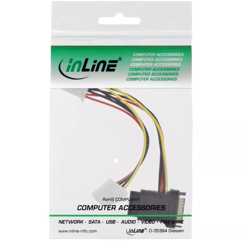 SATA toitekaabel SATA emane / 3x 4pin Molex isane 0,15 m InLine 29679