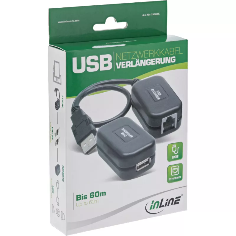 InLine USB-pikendaja kuni 60 m üle RJ45-paigalduskaabli Cat.5e või parem