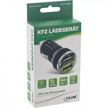 InLine USB autolaadija + toiteadapter mis tahes USB-seadmele 12/24V kuni 5V DC/2,1A