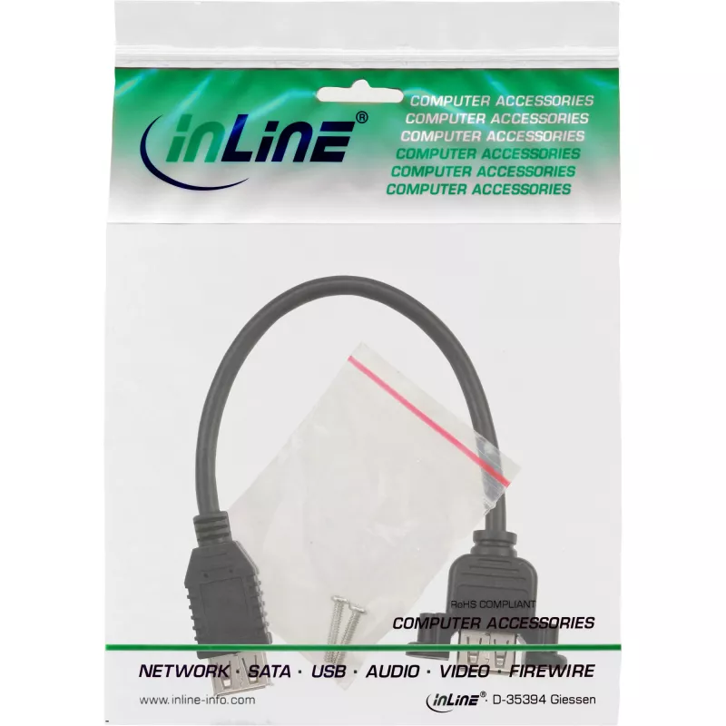 InLine USB 2.0 adapterkaabel, tüüp A-pesa / šassii pistik tüüp A, 0,2 m