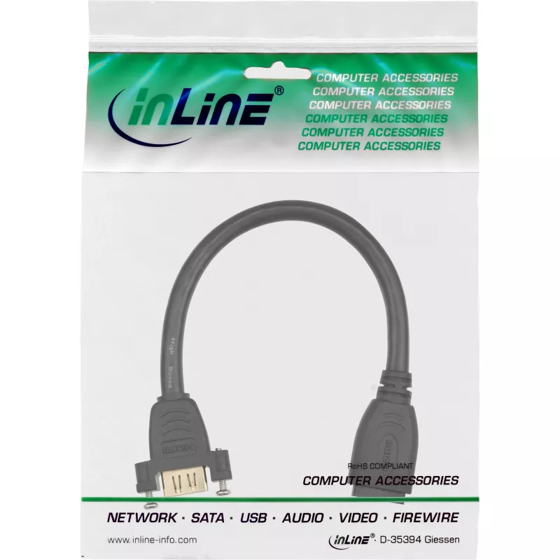 InLine HDMI adapterkaabel TypeA emane/A-pesa äärikuga kullatud 4K2K, 0,2 m