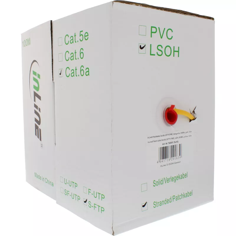 InLine plaasterkaabel S/FTP PiMF Cat.6A halogeenivaba 500MHz kollane 100m