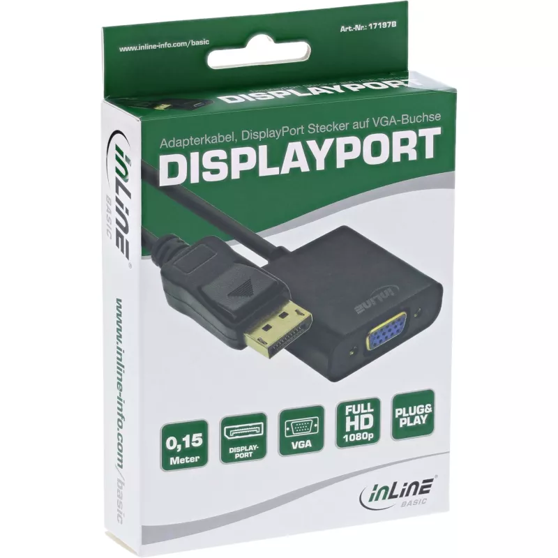InLine Basic DisplayPort adapterkaabel, DP isane / VGA emane must 0,15 m