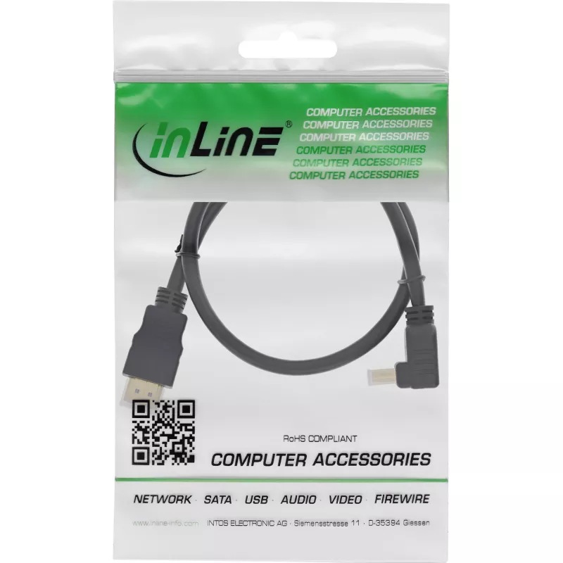 InLine High Speed HDMI kaabel with Ethernet, nurgaga, 3m