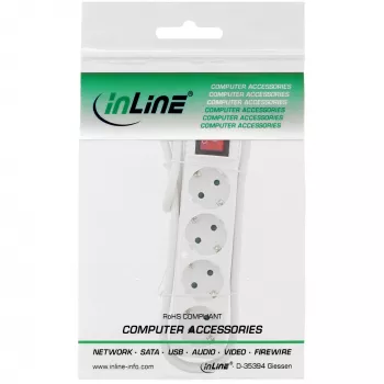 InLine pistikupesa, 4-kohaline maanduskontakt CEE 7/3, lülitiga, valge, 1,5 m
