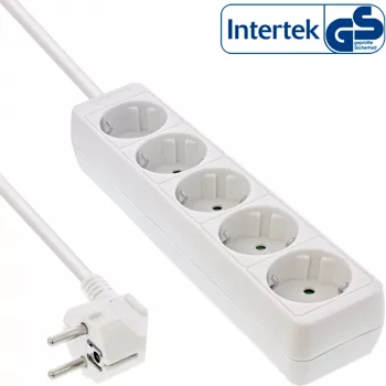InLine pistikupesa riba, 5-kohaline maanduskontakt CEE 7/3, valge, 1,5 m